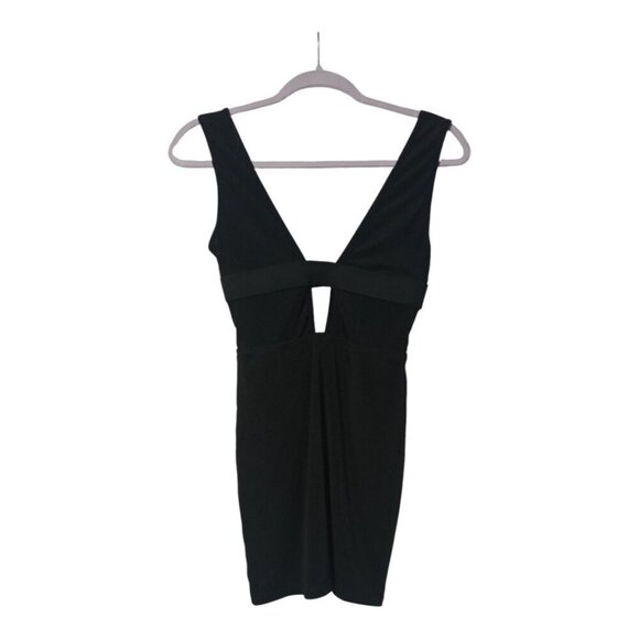 White Fox Mini Dress Womens M Sleeveless Plunge Keyhole Backless Solid Black - Picture 2 of 10